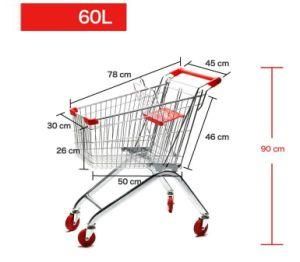 60L Factory Direct Supermarket Shopping Trolly Cart Metal Personal Wire Shopping Baskets Carts with 4 Wheels Supermarket Cars