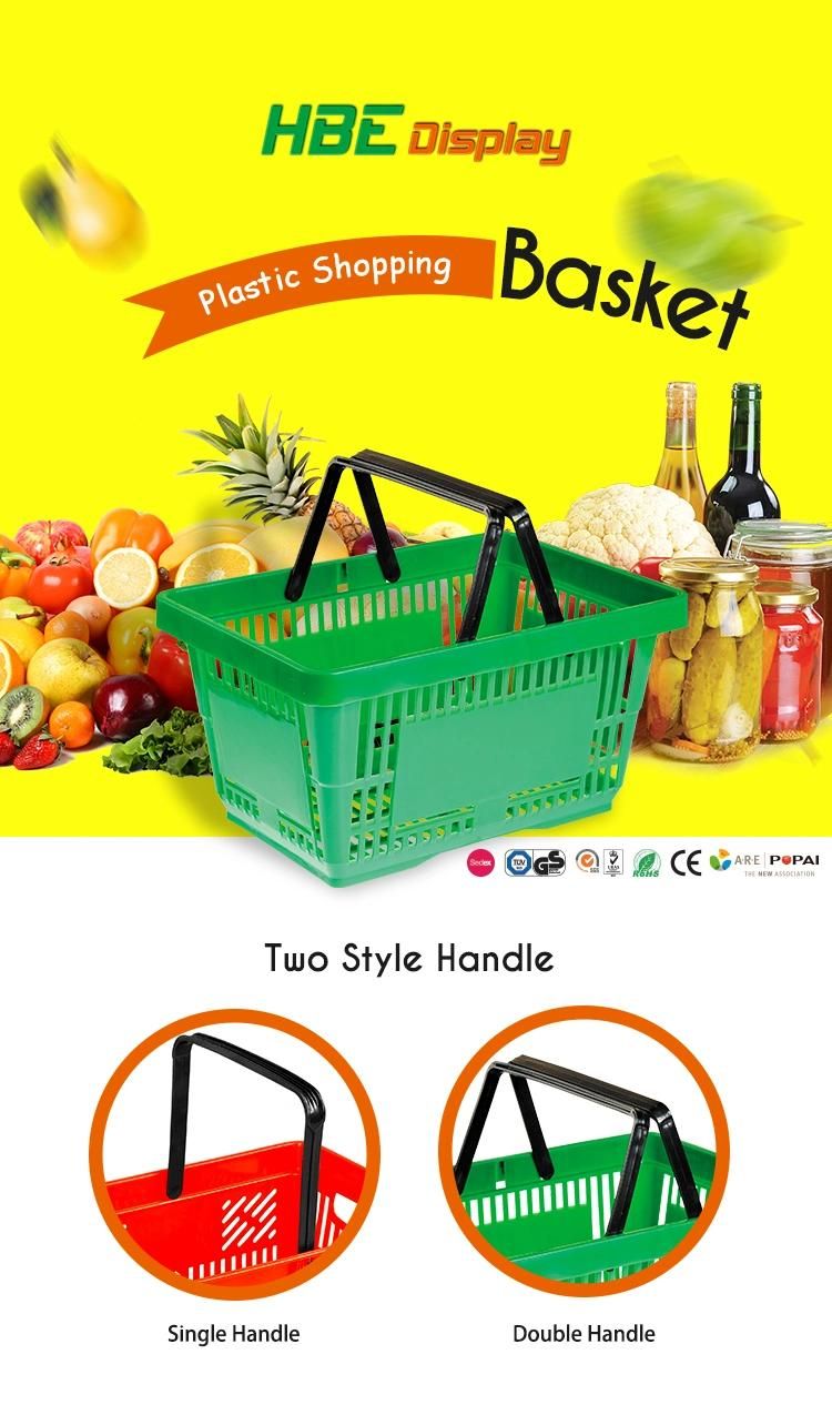 Supermarket Heavy-Duty Grocery Store Plastic Shopping Basket with Handles