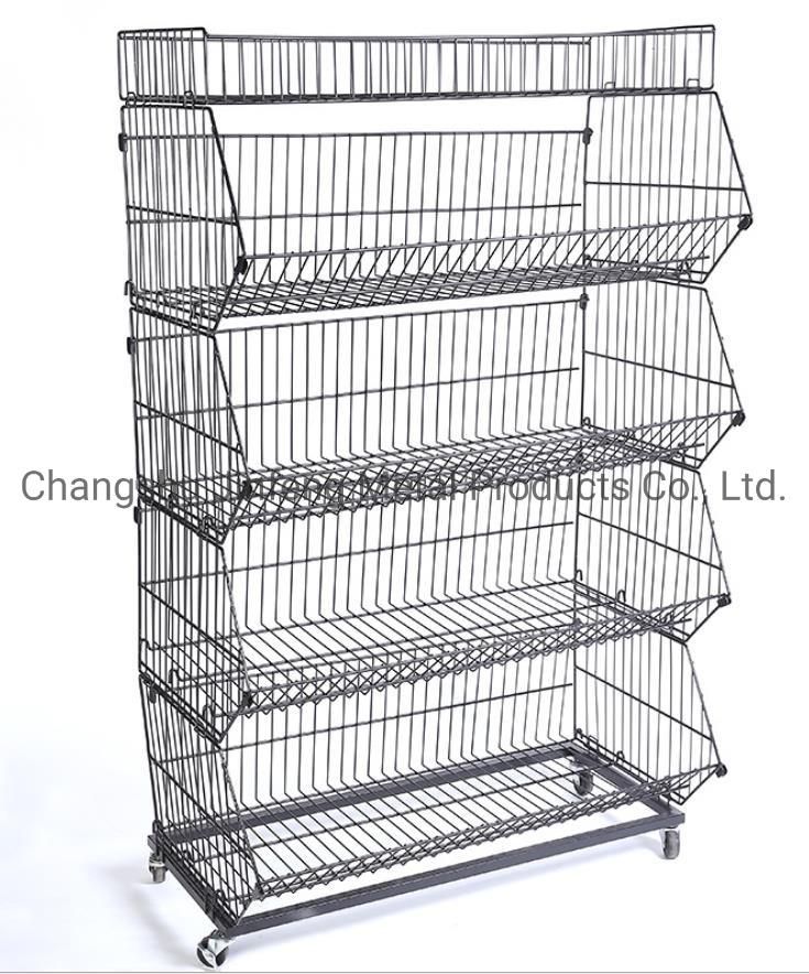 Retail Store Metal Wire Stacking Basket with Dividers for Promotion