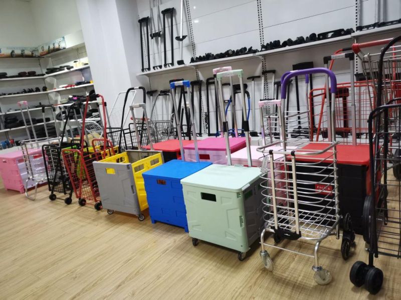 China Hot Sale Portable Metal Folding Shopping Cart with Wheels for Groceries