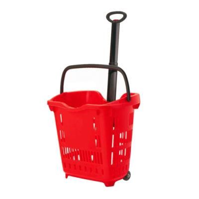40L Plastic PP Shopping Basket with 2 Wheels Factory Price