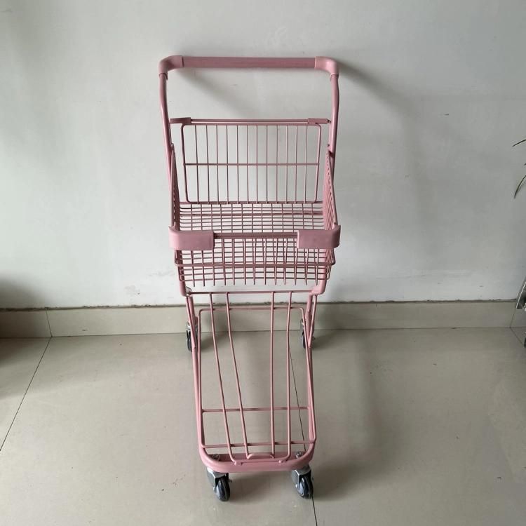 Small Convenience Pink Portable Store Trolley with One Basket