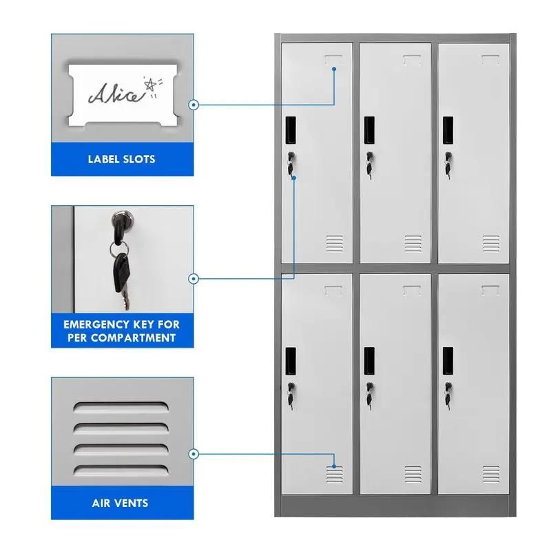 Metal Clothes Cabinet Design Steel 6 Door Locker for Supermarket
