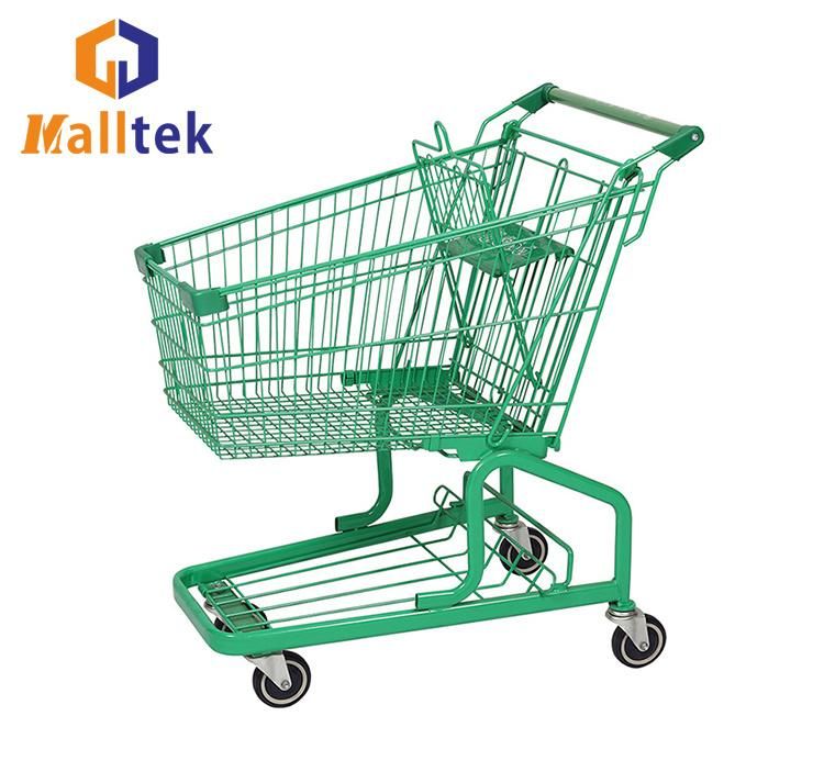 Fashion German PU Wheels Stainless Steel Supermarket Shopping Trolley Cart