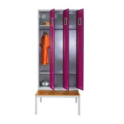 Three Compartment Changing Room Steel Locker with Seat