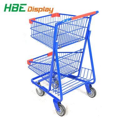 Supermall Metal Durable Hand Two-Tier Shopping Cart