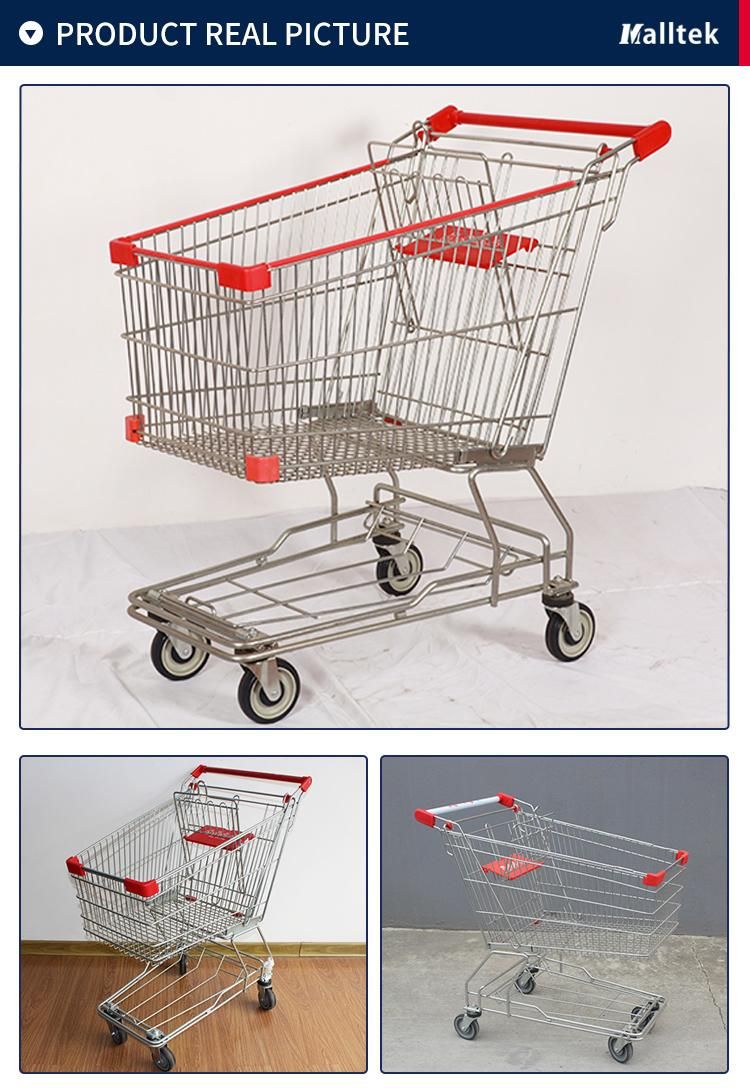 Good Quality Hand Push Market Basket Trolley with PU and TPR Wheels