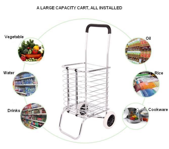 China Cheap Aluminum Foldable Shopping Vegetable Trolley Cart with Wheels