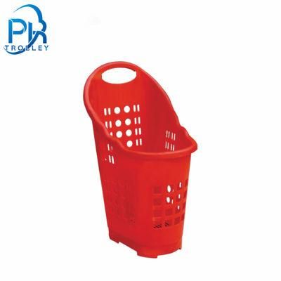 Large Capacity Supermarket Plastic Shopping Basket with 4 Wheels
