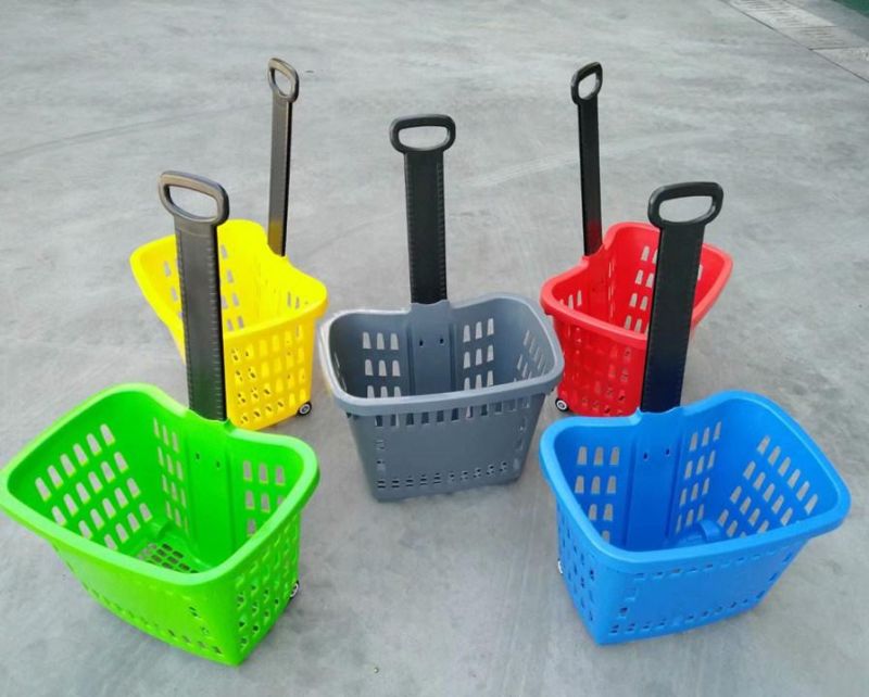 Luxury Two Wheeled Basket for Supermarket, Pull Rod Shopping Basket with Two Wheels