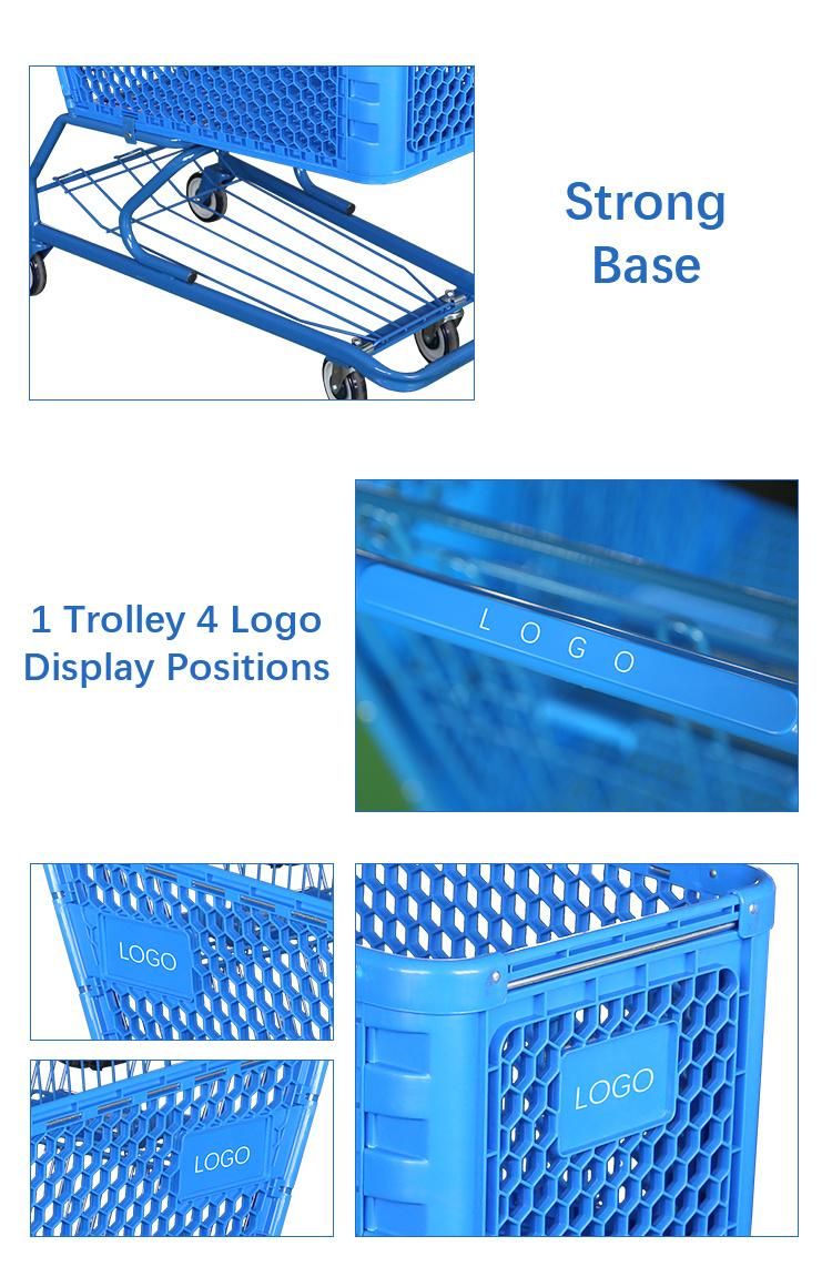 180 Liters Plastic Retail Grocery Supermarket Push Shopping Trolley for Canada