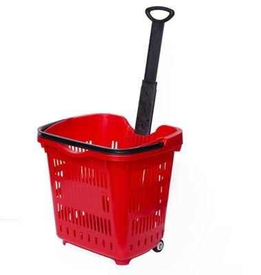 Two Wheels Large Rod Hand Shopping Basket for Supermarket