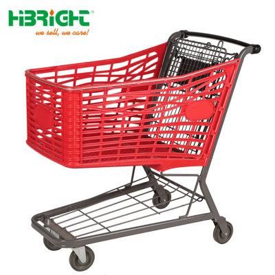New Style Supermarket Plastic Shopping Trolley with Newspaper Shelf
