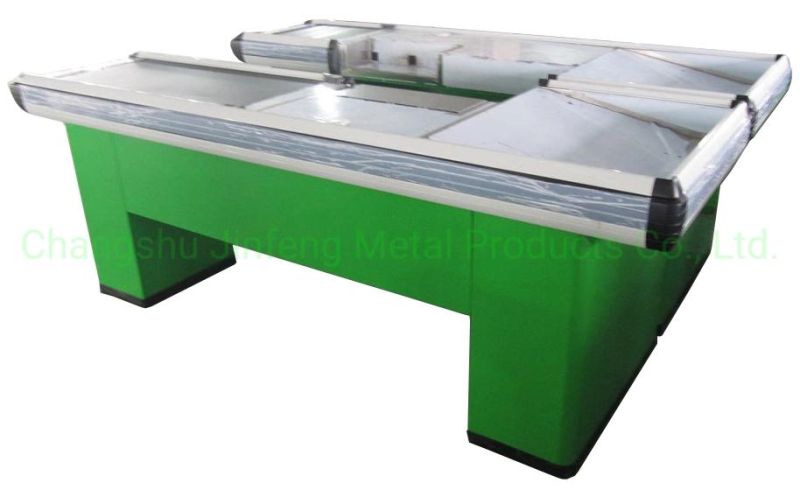 Supermarket Design Checkout Counter Cashier Desk with Conveyor Belt