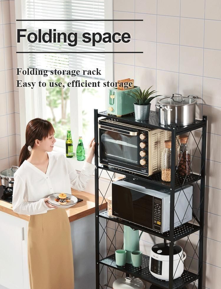 Steel Folding Removable 4 Tier Storage Rack Shelf Metal Foldable Shelves for Kitchen