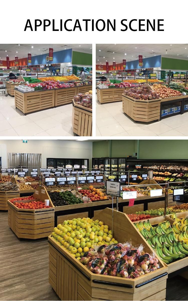 Supermarket Vegetable and Fruit Rack Wooden and Steel Display Shelf