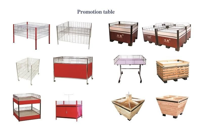 Double Layers Supermarket Metal Promotion Table with Guardrail Display Stand