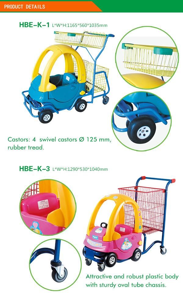 Safety and Colorful Kids Shopping Trolley Cart for Supermarket