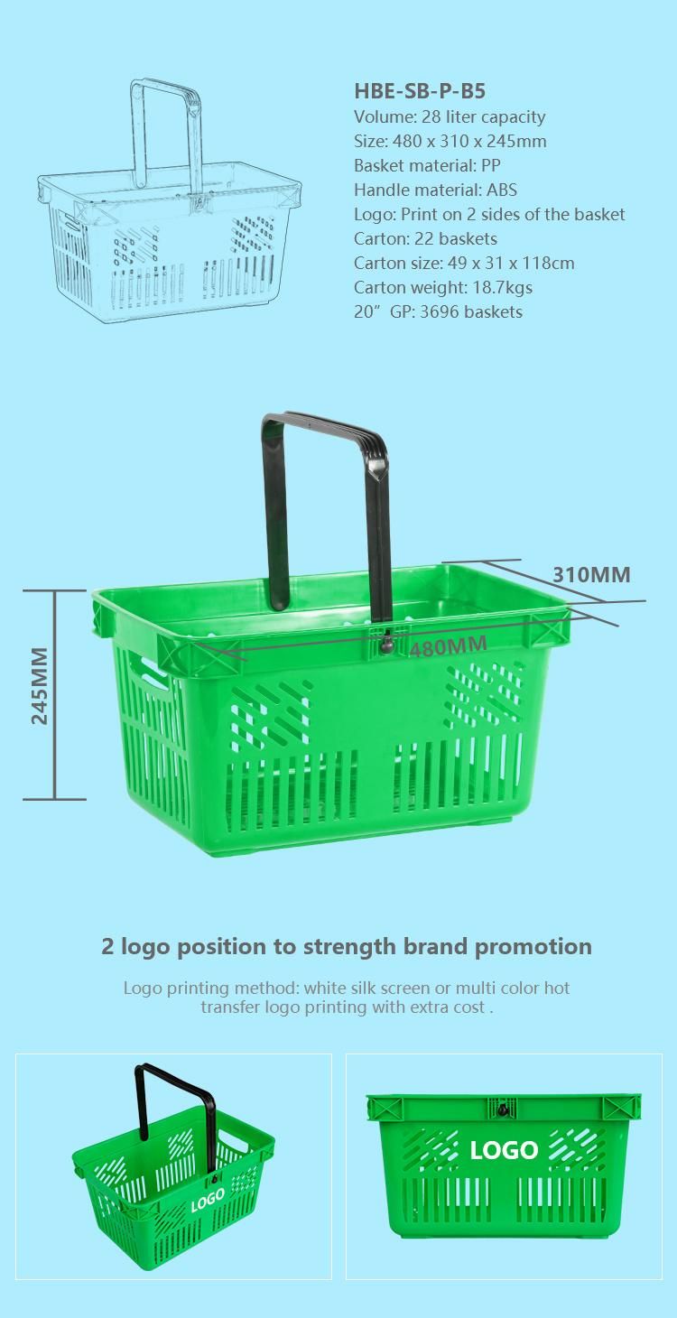 Single Handle Plastic Shopping Basket with Logo Customization