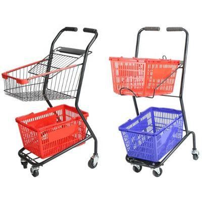 New Design Metal and Plastic Hand Push Shopping Trolley for Supermarket Shop