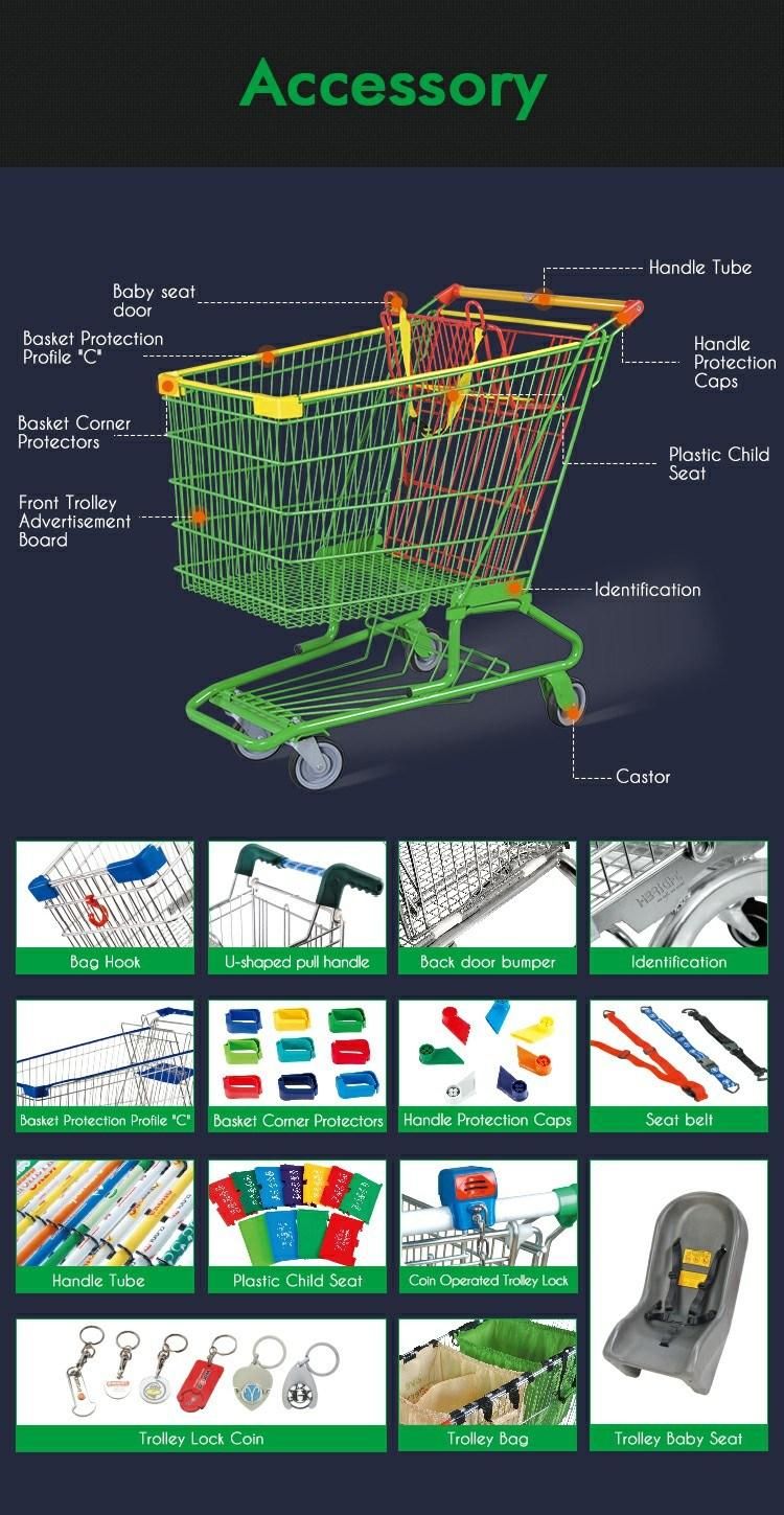 Popular America Style Metal Cart Grocery Supermarket Trolleys