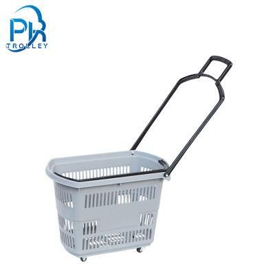 Colorful Plastic Shopping Basket with 4 Wheels for Supermarket