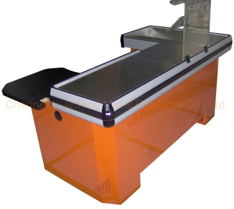 Shop Checkout Counter Supermarket Metal Cashier Desk Jf-Cc-110