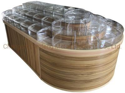 Supermarket Wooden Round Bulk Food Bin Wooden Display Cabinet