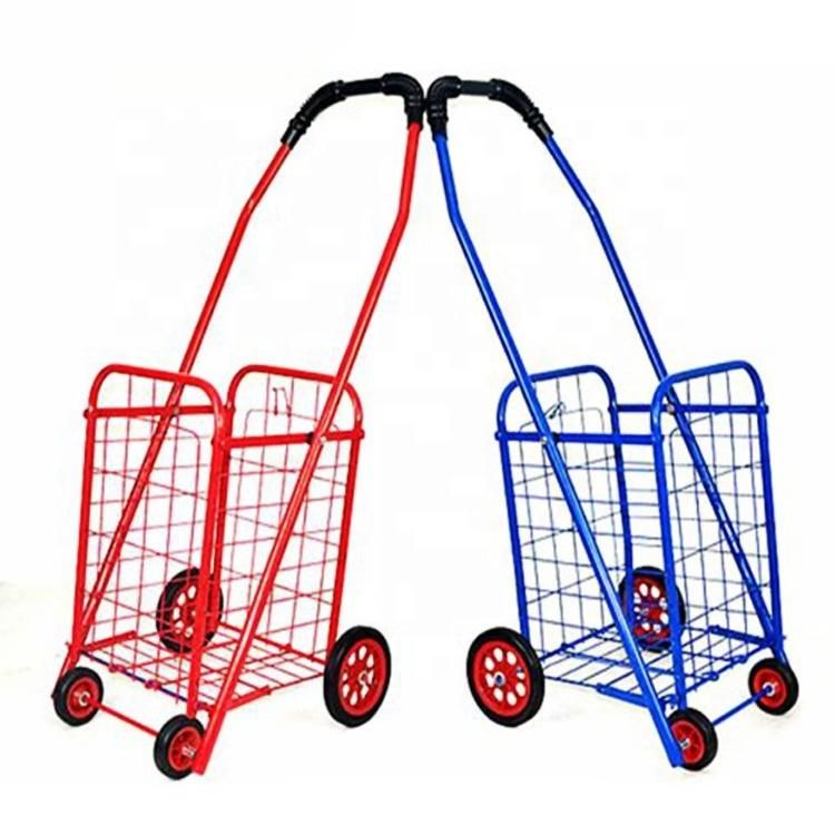 21L/40L Metal Foldable Portable Supermarket Wheel Barrow Shopping Cart Four Wheels Shopping Trolley in Multi Color