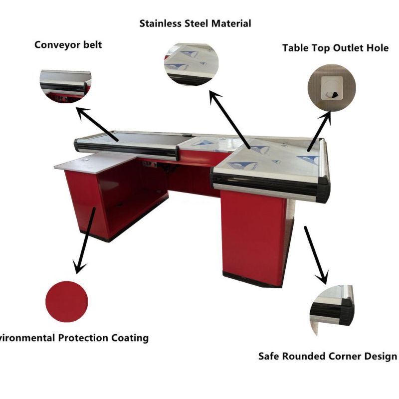 Shop Checkout Desk Stainless Steel Checkout Counter with Conveyor Belt