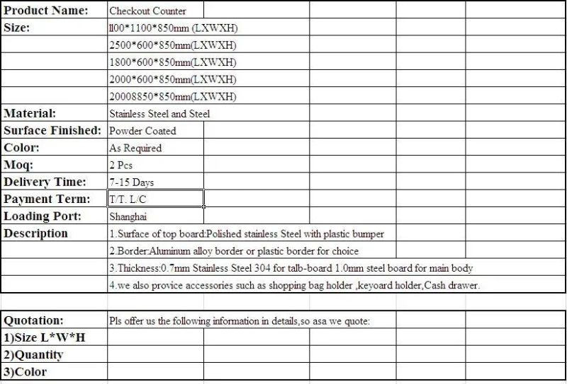 Supermarket Check out Counter with High Quality and Competitive Price