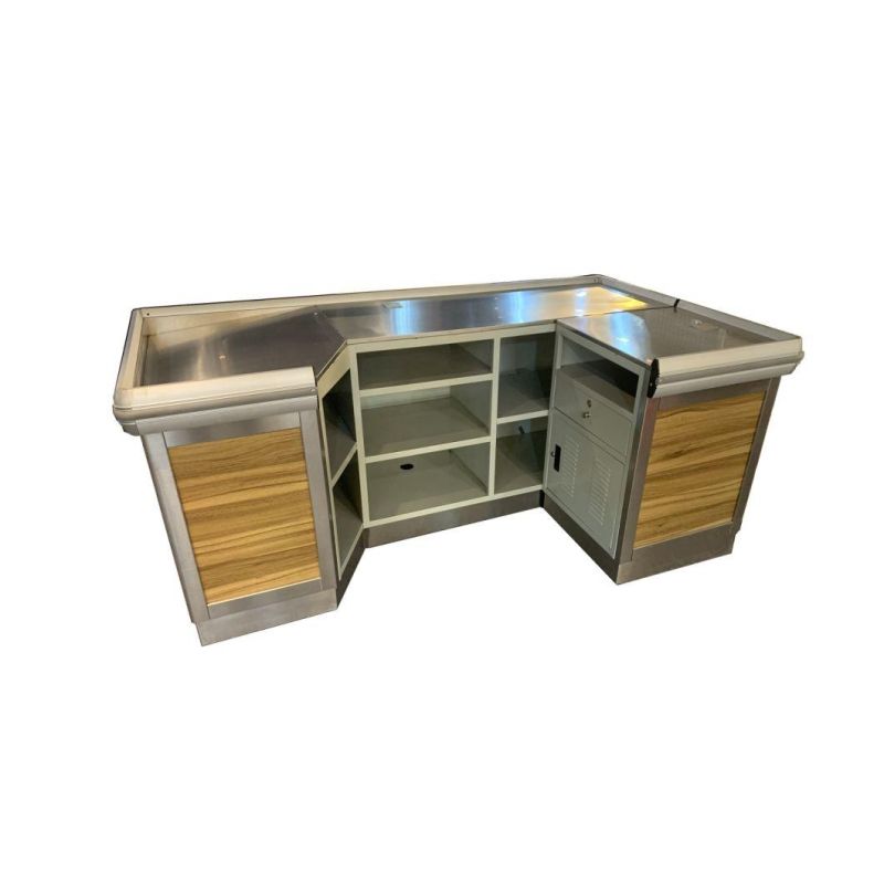 Factory Price Hypermarket or Supermarket Cashier Table Stainless Checkout Counter