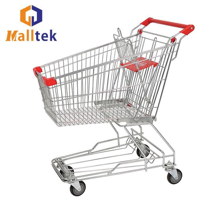 Asian Style Wire Basket Supermarket Shopping Center Trolley