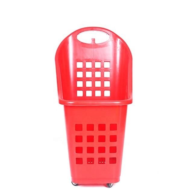 70 Liters Colorful Rolling Plastic Shopping Basket with Wheels