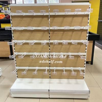 Backplane Style Wooden Supermarket Shelves Display Light Box Shelf Metal Rack Storage