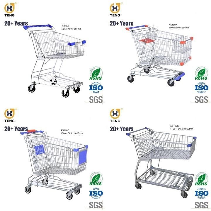 As210c 210L Big Capacity Zinc Plated and Powder Coated Steel Shopping Trolley