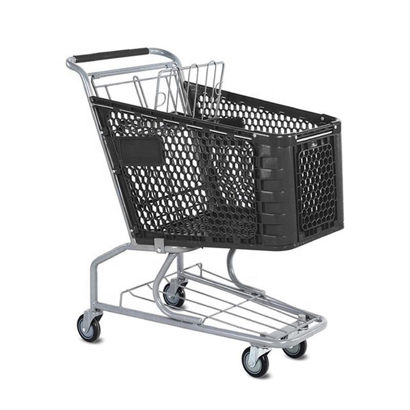Factory Supplier Four Wheels Trolley Plastic Supermarket Shopping Cart