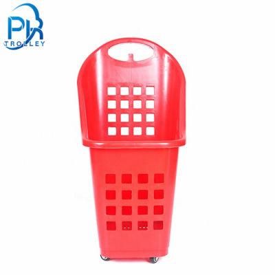 70 Liters Colorful Rolling Plastic Shopping Basket with Wheels