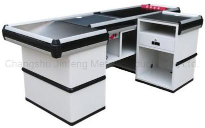 Modern Cashier Counter Design Supermarket Motor Checkout Counter with Conveyor Belt