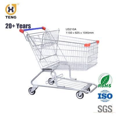Us210A Zinc Plated and Powder Coated Big Capacity Supermarket Shopping Trolley