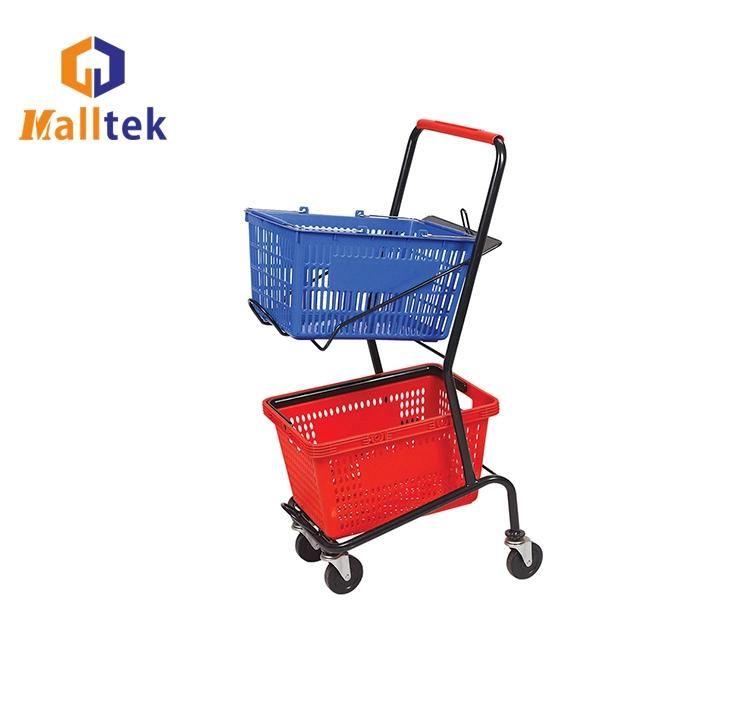 One Basket Good Quality Market Shopping Double Layers Hand Basket Trolley Cart