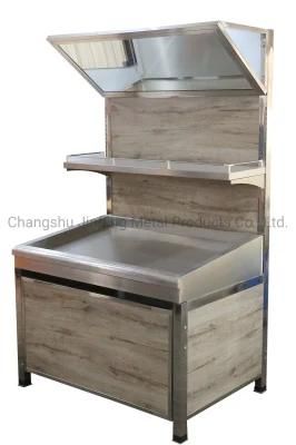 Supermarket Display Shelf Metal Rack for Fruit &amp; Vegetable with Mirror and Stainless Steel Basin