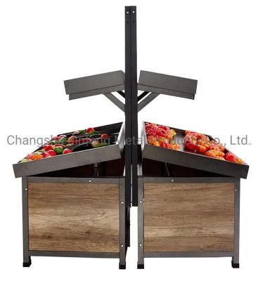 Supermarket Steel-Wood Fruit and Vegetable Display Stand Vegetable and Fruit Rack Shelf