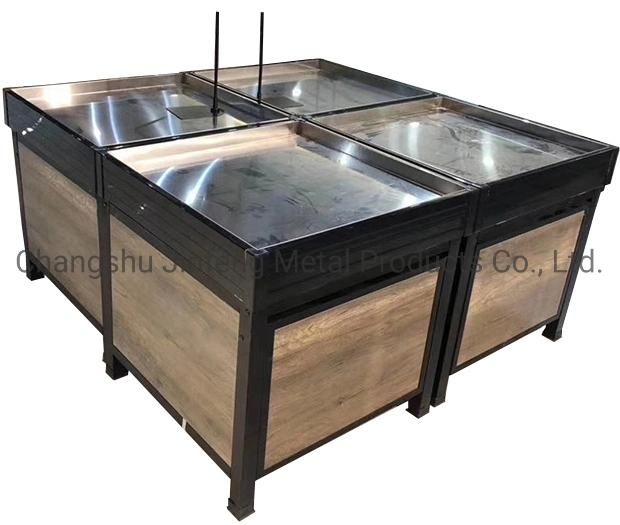 Customized Supermarket and Shippong Mall Metal Rack Display Stand with Wood for Fruit and Vegetable