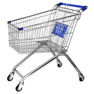 European Style Metallic Stainless Steel Supermarket Hypermarket Shopping Trolley