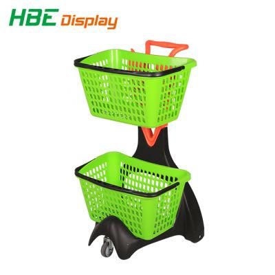 Popular Plastic Multi Baskets Shopping Cart 2 Tier Shopping Trolley