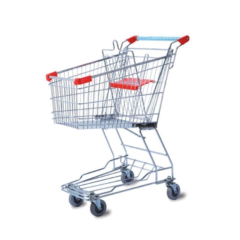 Asian Style Supermarket Metal Cart Shopping Trolley with Four Wheels