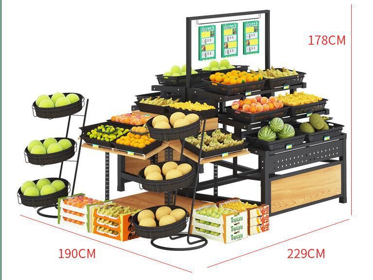 Two-Three Tiers Single Side Metal Vegetables and Fruits Display Shelf