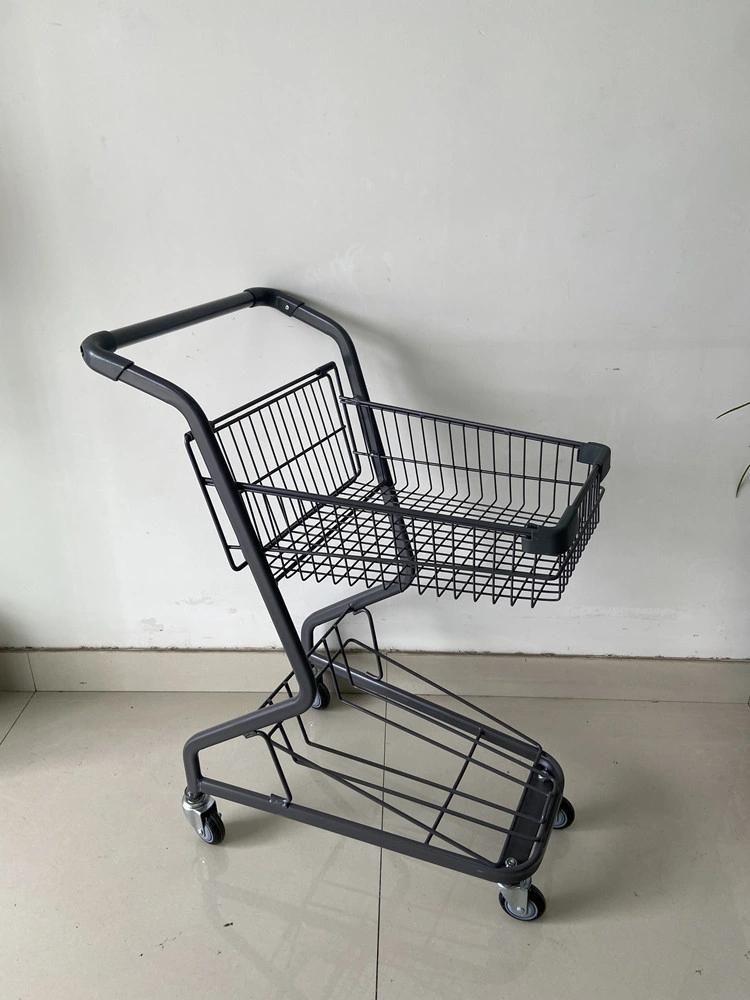 Japanese Style Metal Supermarket Shopping Cart Trolleys with 2 Basket
