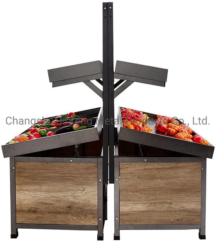 Supermarket Steel-Wood Fruit and Vegetable Display Stand Vegetable and Fruit Rack Shelf